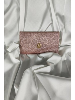 Belirtilmemiş Pembe Simli Kadın Cüzdanı Çıtçıtlı Kapaklı, Bozuk Para Gözlü, Kartlık Bölmeli