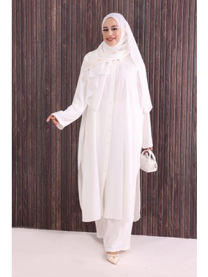 Bym Fashion Hac Umre Düğmeli Ikili Takım 6057 Ekru