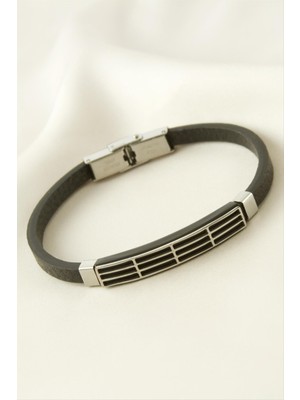 Osense Çizgili Deri Çelik Bileklik