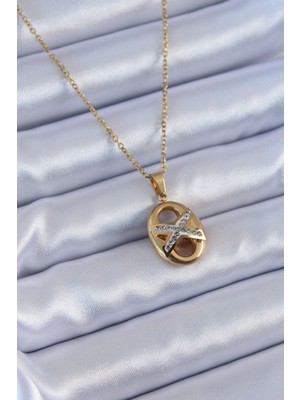 Tp 316L Çelik Gold Renk Zirkon Taşlı Kadın Kolye - Lisinya