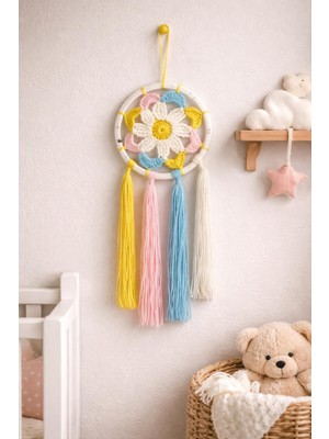 Boncukafası Pastel Renkli El Yapımı Örgü Düş Kapanı – Çocuk Odası Duvar Süsü