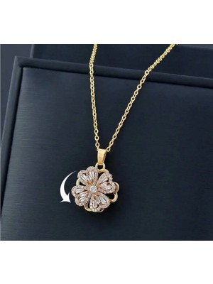 SY Aksesuar Çelik Gold Çiçek Dönen Kolye