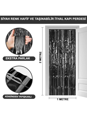 Tp Siyah Renk Ekstra Metalize Parlak Saçaklı Arka Fon Perde Ithal A Kalite 1x2 Metre - Lisinya