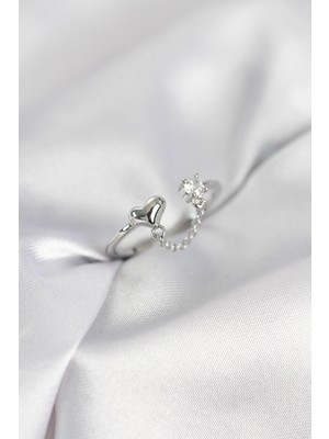 Karahanbey Zincir Sallantılı Kalp Model Gümüş Renk Kadın Yüzük - Lisinya