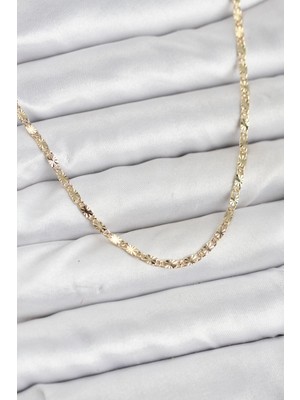 Tp cm 14K Gold Renk Lazerli Zincir Model Kadın Kolye - Lisinya