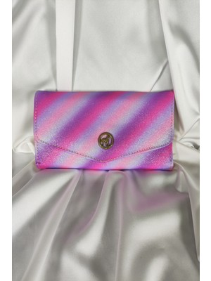 Belirtilmemiş Pembe Simli Kadın Cüzdanı Çıtçıtlı Kapaklı, Bozuk Para Gözlü, Kartlık Bölmeli