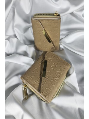Belirtilmemiş Bej Kadın Cüzdanı Çıtçıtlı Kapaklı, Bozuk Para Gözlü, Kartlık Bölmeli