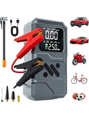 Geseus Akü Takviyeli Hava Pompası Jump Starter 12000 Mah Powerbank, LED Lamba –9654