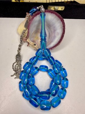 İskenderun Tesbih Iskenderun Tespih Açık Mavi Ateş Kehribar Tesbih