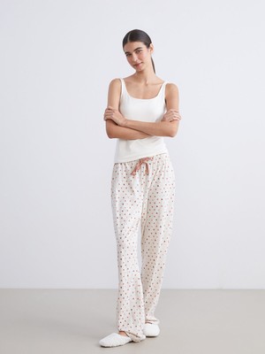 Lc Waikiki Yeni Sezon Büyük Beden Beli Lastikli Kalp Baskılı Kadın Pijama Altı