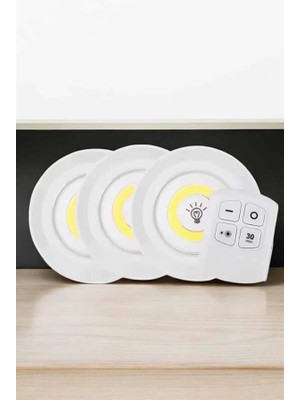 Tp Buğz Spot Lamba LED Işık 3'lü Uzaktan Kumandalı Pilli Yapışkanlı Kablosuz