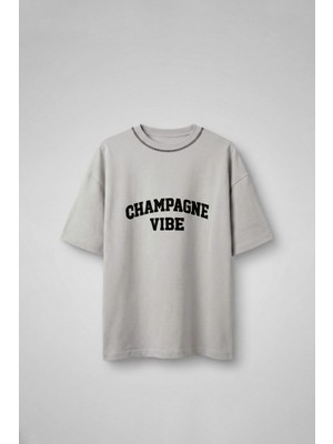 Abluka Online Erkek Oversize Premium Kontrast Yaka Baskılı T-Shirt Gri