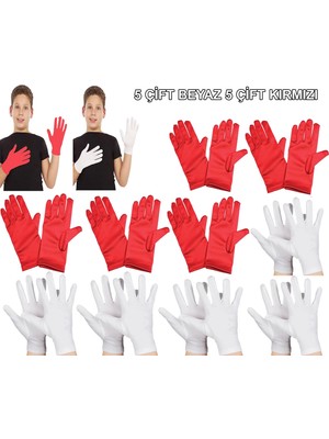 Tp Buğz Çocuk Gösteri Eldiven Seti – 5 Çift Beyaz &amp; 5 Çift Kırmızı