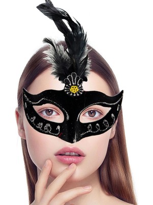 Tp Buğz Siyah Tüylü Süet Parti Maskesi