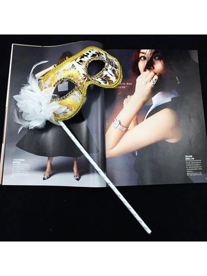 Tp Buğz Lüks Taşlı Saplı Balo Maskesi Beyaz Renk