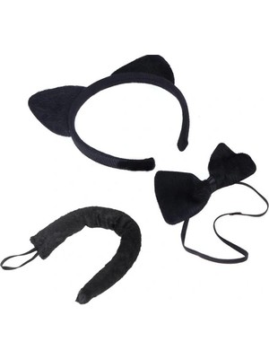 Tp Buğz Kedi Kostüm Taç Kuyruk Papyon Seti