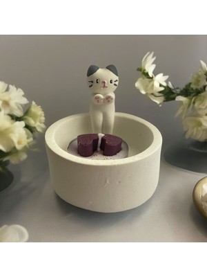 Üşüyen Kedi Beton Mumluk 1 Adet Tea Light Mum Hediye