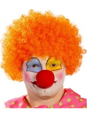 Tp Buğz Turuncu Renk Kıvırcık Afro Palyaço Seti