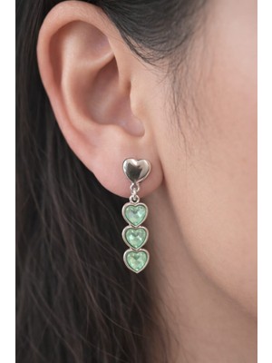 Dasemura Çelik Yeşil Altın - Gold Zirkon Taşlı Sallantılı Kalpli Küpe