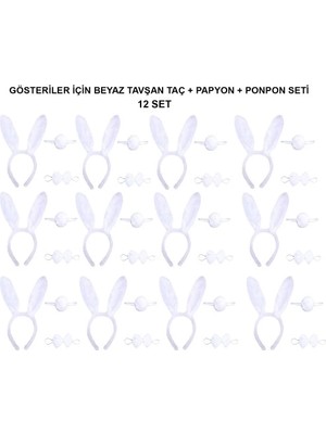 Tp Buğz Beyaz Tavşan Kostüm Seti – Taç, Papyon, Kuyruk (12’li Paket)