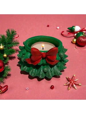 Kış Temalı Mumluk, Fiyonklu Çam Ağacı, Kış ve Çam Ağacı Mumluk, Tealight Mum Hediyemizdir.