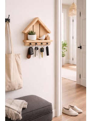 Normadia Doğal Masif Ahşap Anahtar ve Dekoratif Raf Seti