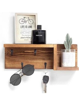 Normadia El Yapımı Ahşap Dekoratif Duvar Rafı ve Anahtarlık Seti