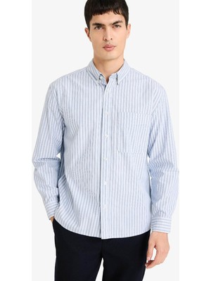 Defacto %100 Pamuk Relax Fit Mavi Erkek Gömlek E1148AX/BE177