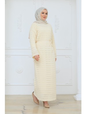 Pamuk Butik Kadın Içlikli Fileli Merserize Triko Elbise -PMK519