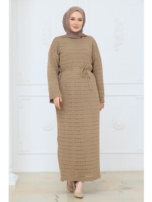 Pamuk Butik Kadın Içlikli Fileli Merserize Triko Elbise -PMK519