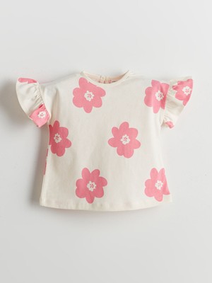 Lc Waikiki Yeni Sezon Bisiklet Yaka Çiçekli Kız Bebek Tişört