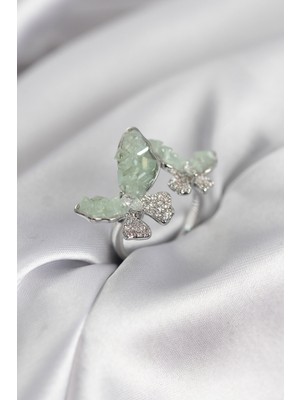 İntora Gümüş Renk Su Yeşili Model Zirkon Taşlı Kadın Yüzük - TJ-BYK3947