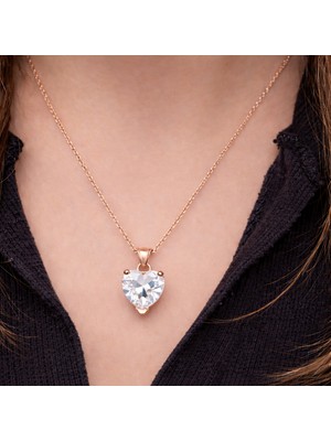 Şems Kamer 925 Ayar Gümüş Beyaz Kalp Taşlı Kolye (Rose Ton)