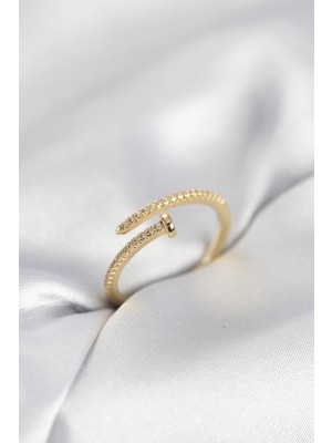 SHC4200 Mey Ithalat® Çivi Model Zirkon Taşlı Gold Renk Kadın Yüzük