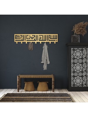 Normadia Metal Askılık Seti, Duvar Elbise Askısı, 60CM, 6'lı, Kufi Hat Tasarımı