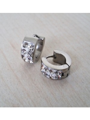 Madamera Çelik Küpe Zirkon Taşlı Kadın Küpe Şık Tasarım Bayan Küpe Halka MÇKU165