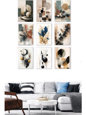 Luxrn Modern Soyut Kompozisyon Temalı 9 Parça Duvar Tablo Seti