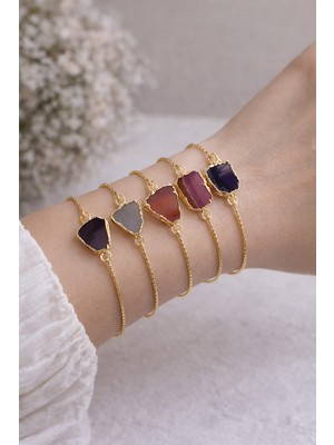 Dasemura Altın Kaplama Renkli Kuvars Akik Doğal Taş Bileklik 1 Adet Rastgele Gönderim