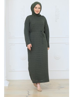 Pamuk Butik Kadın Içlikli Fileli Merserize Triko Elbise -PMK519