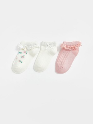 Lc Waikiki Yeni Sezon Çiçekli Kız Bebek Patik Çorap 3'lü