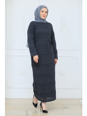 Pamuk Butik Kadın Merserize Içlikli Fileli Ajurlu Triko Elbise -PMK520