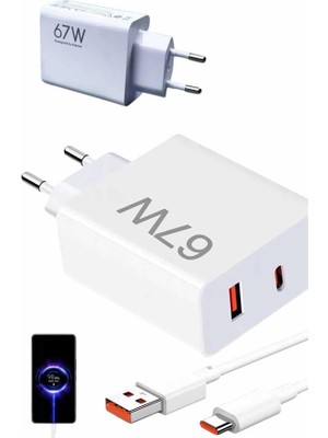 İntora Hızlı Şarj Aleti Adaptörü Kablo Seti 67W Uzun Ömürlü Beyaz
