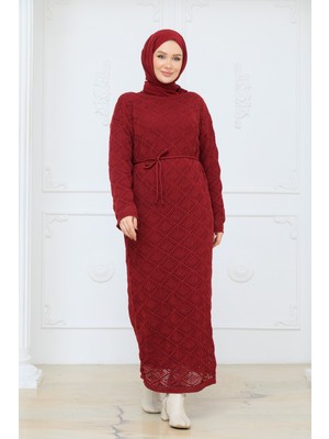 Pamuk Butik Kadın Ispanyol Kol Fitilli Fileli Içlikli Triko Elbise -PMK517