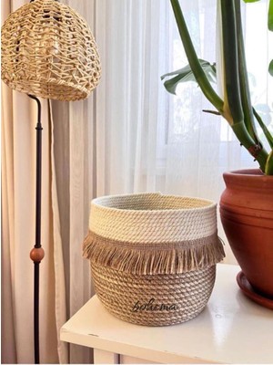 Bohema Home Hasır Jüt Sepet Saksı Düzenleyici