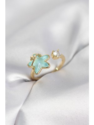 Gold Renk Turkuaz Yıldız Model Kadın Yüzük - Lisinya