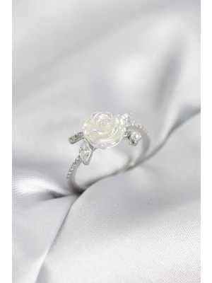Twin Store Gümüş Renk Gül Model Zirkon Taşlı Kadın Yüzük