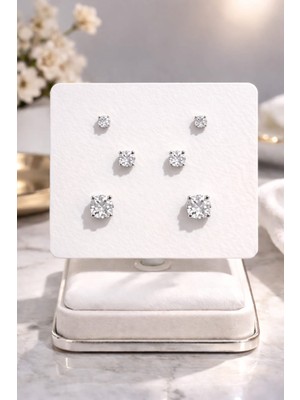 Dasemura Çelik Tektaş Küpe Seti 3 Parça Silver Renk