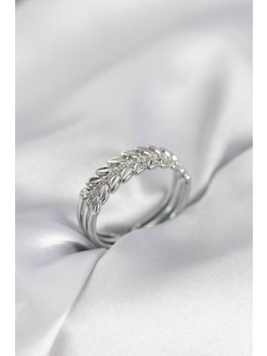 Nacario Gümüş Renk Başak Model Zirkon Taşlı Kadın Yüzük