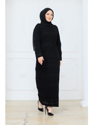 Pamuk Butik Kadın Merserize Içlikli Fileli Ajurlu Triko Elbise -PMK520
