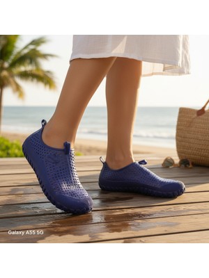 Emek Muhdamad Kadın Erkek Lacivet Deniz Plaj Ayakkabısı Kaymaz Taban ile Güvenli Adım